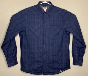 LL Bean Uomo Taglia M Reguler Blu Foderato in Pile Snapon Flanella Plaid Shacket 519525 - Foto 1 di 6