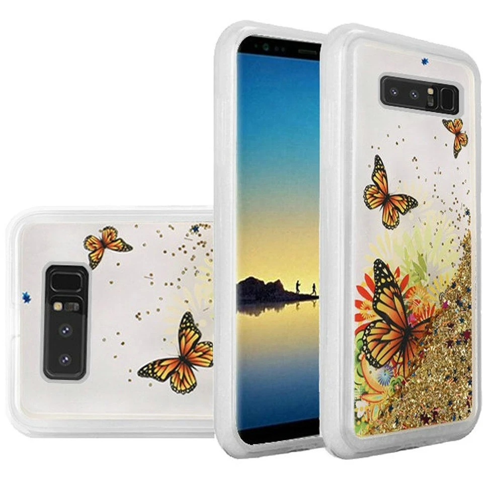 "Funda GSA Liquid Quicksand Glitter para Note 8 - Diseño Mariposa Dorada" Foto 1 de 1