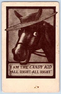 1909 I AM THE CANDY KID ALL RIGHT DONKEY STRAW HAT ULLMAN ANTIQUE POSTCARD - Picture 1 of 2