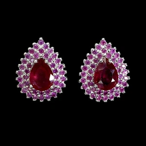 925 Sterling Silver Earrings Pear Ruby 7x5mm Natural Gemstone Jewelry - Picture 1 of 13