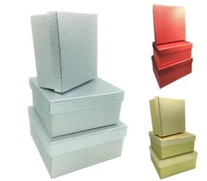 ROT GOLD SILBER METALLIC & GLITZER QUADRATISCH GESCHENKBOX NESTSETS GESCHENKSET 3er - Bild 1 von 6