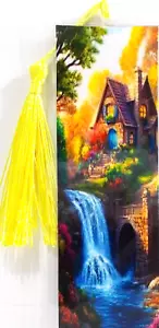 CHARMING COZY COTTAGE LANDSCAPE/ FLOWERS/ UNIQUE EXQUISITE LAMINATED BOOKMARK - Bild 1 von 1