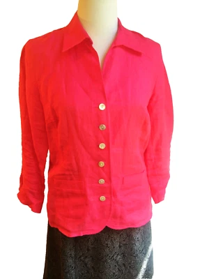 TALBOT'S HOT PINK 100% IRISH LINEN BLOUSE/JACKET LIGHTWEIGHT BRIGHT 8 - Image 1 of 4