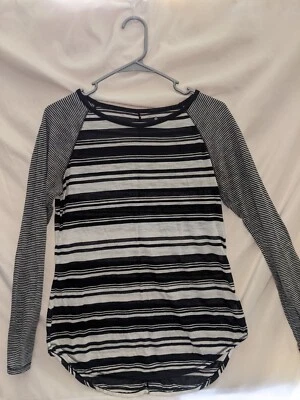 Athleta Shanti Stripe Top Size Small Black White Stripe Sheer Shirt Long Sleeve - Image 1 of 4