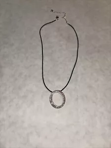 Swarovski Crystal 0 Necklace Swan Logo 17 Inches adjustable Leather. - Picture 1 of 9