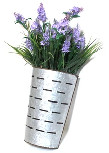 Wall Pocket Olive Bucket Galvanized Metal Planter with Faux Lavender - Picture 1 of 6