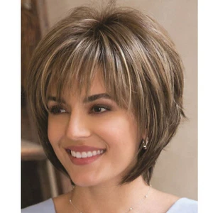 Women Lady Halloween Party Cosplay Short Bob Wavy Hair Bangs Synthetic Wigs - Picture 1 of 7