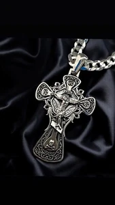 Cruz ortodoxa de Plata Para Hombre Gran Cruz Colgante - Imagen 1 de 24