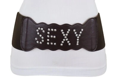 Women Dark Brown Color Elastic Band Wide Belt Hip High Waist Silver SEXY Fit S M - Image 1 of 4