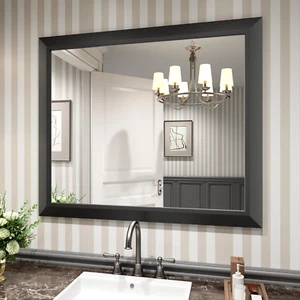 Black Bathroom Mirror, 40X36 Inch Thick Metal Framed Wall Mirrors for Vanity, Be - Picture 1 of 7