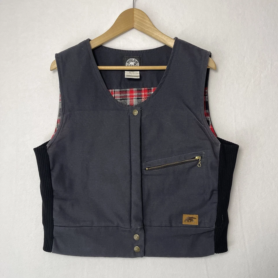 复古 Polar King By Key 抓绒内衬背心女式大号格子拉链户外纽扣 — 第 1/4 张图片