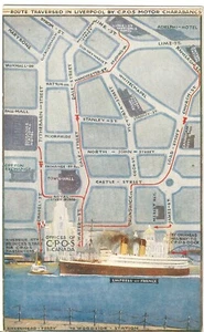 Canadian Pacific Advertising / Liverpool Map Colour PC. Motor Charabanc Service - Picture 1 of 3