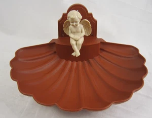 Vintage 1993 Artline Plastic Reddish Brown Bird/Seed Tray Deck Mount with Angel - Picture 1 of 9