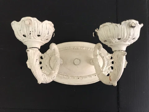 Vintage Distressed Creamy Off White Cast Iron Wall Sconce Light Fixture Cover