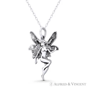 Winged Pixie Tinkerbell Fairy Oxidized .925 Sterling Silver Nymph Charm Pendant - Picture 1 of 1