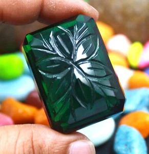 Hand Craft Emerald Shape 178.35 Ct Green Moldavite Certified/40mm Loose Gems NS - Picture 1 of 5