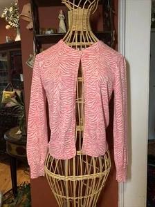 Lands’ End Girls 14 Pink Zebra Pattern Spring Summer Cardigan Sweater  LN - Picture 1 of 5