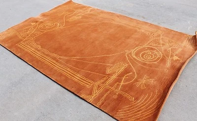 R16233 Preciosa Alfombra de Lana Tibetana Color Naranja Óxido 6' X 9' Hecha a Mano en Nepal  Foto 1 de 4