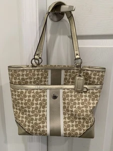Coach Heritage Chelsea Signature Logo C Schultertasche Tasche Handtasche Weiß Gold - Bild 1 von 10