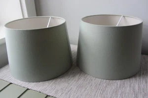 VINTAGE LAURA ASHLEY FABRIC SHADES 25CMS DIAMETER IN PALE GREEN X 2 - Picture 1 of 8