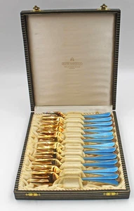 David Andersen Sterling Silber 925er Türkis Blau Emaille 12er Set Dessertgabel - Bild 1 von 11