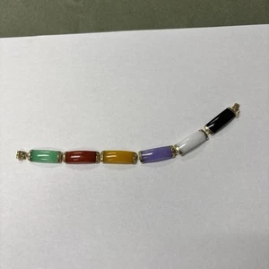Gorgeous 14K Gold Multi Colored Jade, Onyx Bracelet Jewelry 8.3 Dwt 7” - Picture 1 of 16