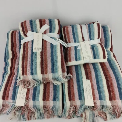 Rachel Zoe Striped Rainbow Crimson Multicolored Towels 2 Bath & 2 Hand & 4 Wash - Image 1 of 4