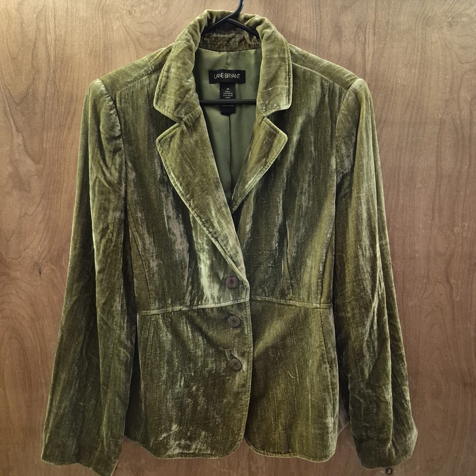 Blazer Lane Bryant Para Mujer 16 Verde Oliva Terciopelo Abotonado Y2K Glam De Colección Foto 1 de 4