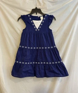 Gymboree Girls Size 6 Navy Blue Embroidered White Flower Short Sleeve Dress - Picture 1 of 8