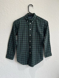 Ralph Lauren Boys Button Down Long Sleeve Dress Shirt Green Blue Plaid Size S(8) - Picture 1 of 7