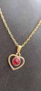 Gold plated necklace with simulated ruby gemstone - Picture 1 of 1