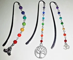 7 Chakra Bookmark Charm - Metal Silver Book marker - Rainbow Crystal Stone Glass - Picture 1 of 126