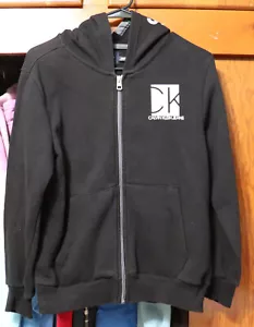 Calvin Klein Jeans Hoodie CK Square Logo Black Full Zip Youth Medium YM 10/12 - Picture 1 of 9