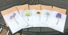 Set of 5 Handmade Dried Flowers Greeting Cards + Envelopes Assorted As Photos UK