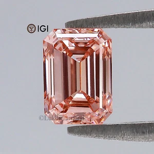 1.13 CT IGI Certified Emerald Cut Fancy Vivid Pink Color VS1 Clarity Lab Diamond - Picture 1 of 10