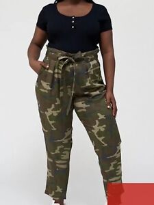 V BY VERY Curve Twill Belted Womens Casual Trousers Camo UK 16 RRP £35