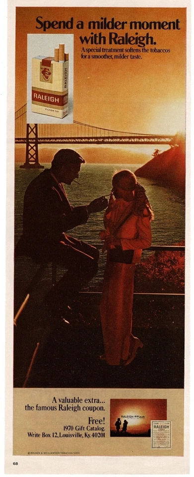 Raleigh Cigarettes Sunset at Golden Gate Bridge 1970 anuncio impreso vintage Foto 1 de 1