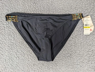 Tommy Bahama Pearl Solids Black Hipster Bikini Bottoms With Gold Beads - Image 1 of 4