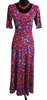 LuLaRoe Ana XS Scoop Neck Short Sleeve Maxi Dress Red Purple Pattern Gorgeous