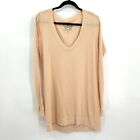 Nwt Chaser Blush Pink Peach Deep V-Neck Waffle Knit Oversized Thermal Tunic Top