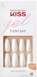 KISS High Volume Gel Fantasy Sculpted Long Coffin Shape Nails Glossy White NEW - Picture 1 of 1