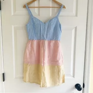 CYNTHIA ROWLEY Pastel Color Blocked Linen Midi Dress Small Easter Beachy - Picture 1 of 6