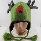 Dragon Aimal Knit Cap Nepal Wool Beanie with Earflaps Tassles OS Green