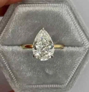 2.34Ct Pear Cut Lab Created Solitaire Engagement 14K Ring Multi-Tone Gold Plated - Picture 1 of 8