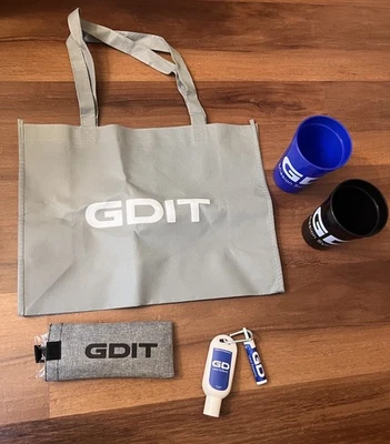 Lot GD General Dynamics GDIT Employee Items Tote Bag Stickers Cups Sunglasses - Image 1 of 4