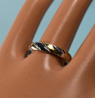 Timeless Classic 18k White Gold Filled & Yellow Band Ring Size 9 - Image 1 of 4