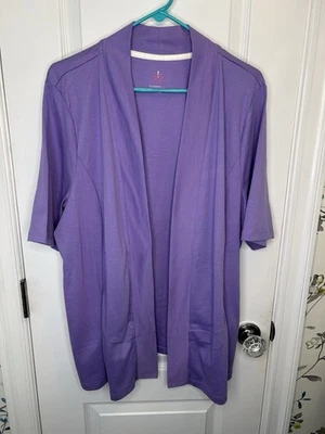 Cárdigan abierto Isaac Mizrahi Live para mujer talla XL bolsillos lila algodón pima nuevo sin etiquetas Foto 1 de 4