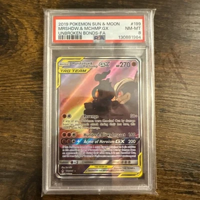 Marshadow & Machamp GX 199 PSA 8 Alternate Full Art Pokemon Unbroken Bonds Mint - Image 1 of 2