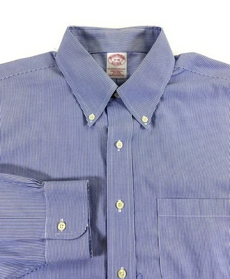 Camisa de vestir Brooks Brothers para hombre tradicional con bolsillo sin hierro a rayas azules 17-35 Foto 1 de 4