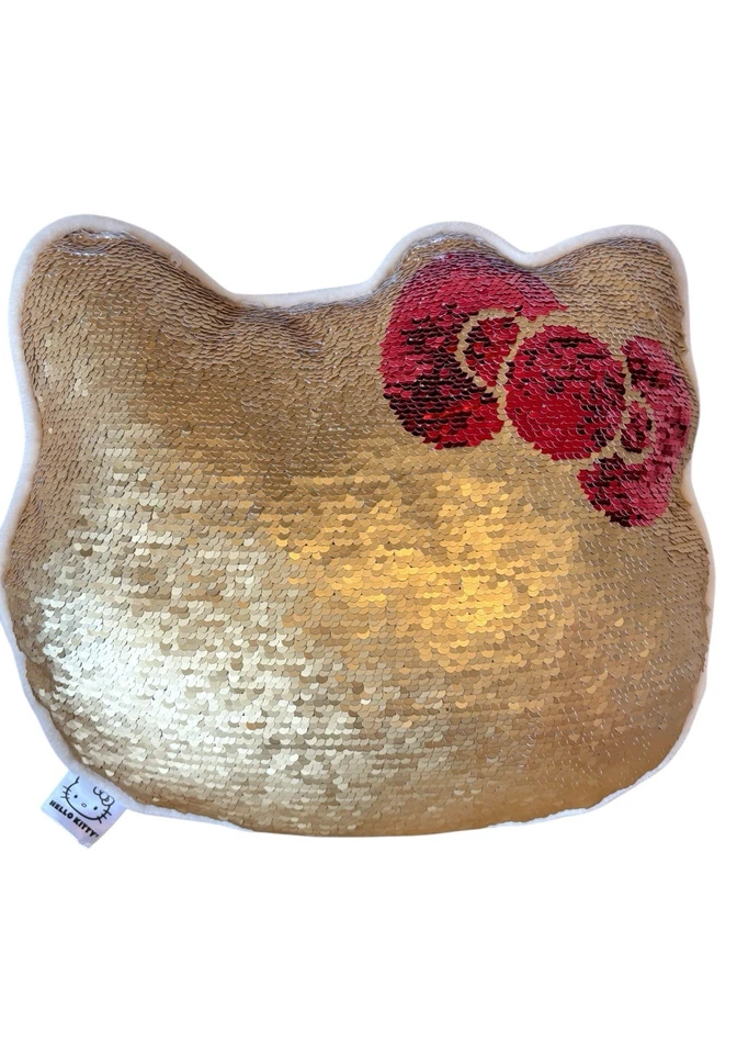 Almohada Pottery Barn Hello Kitty lentejuelas doradas reversible a blanco. Raro. Foto 1 de 4